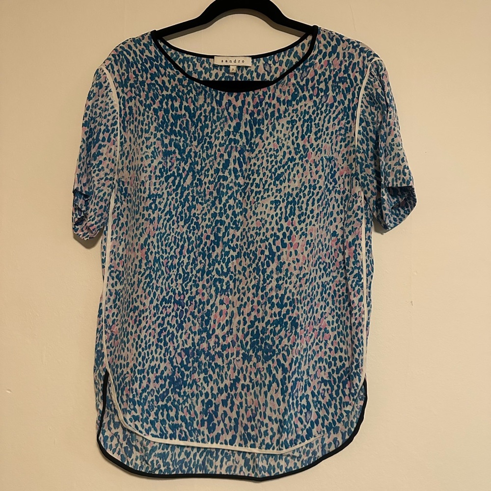 Sandro Blue and Pink leopard silk Blouse
